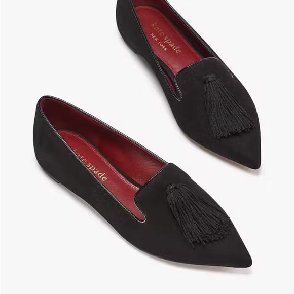 KATE SPADE NEW YORK Black Loafer Flats Tassels Adore 6.5 B